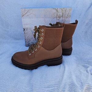 VETASTE Lug Sole Lace Up Ankle Boots Round Toe Chunky Block Heel brown size 11